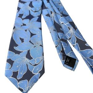 PAUL FREDRICK Blue Floral SILK NECKTIE TIE, 3” wide, 59” long